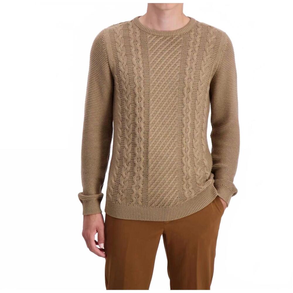 NEW LINDBERGH cable knit style cotton sweater in dk sand mel